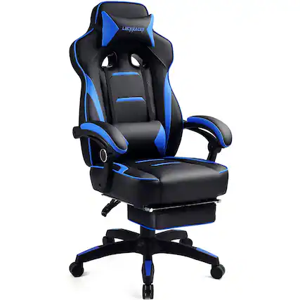 Front. GTPlayer - F59 Racing Style Gaming Chair with Footrest - Blue.