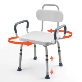 VEVOR - Swivel Shower Chair with Arms and Back, 400 lbs Heavy Duty Bench Seat for Inside Shower Stall and Bathtub - White
