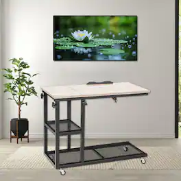 Hivvago - Ergonomic C-Shaped Adjustable Side Table with Tiltable Surface and Rolling Lock Wheels - Natural