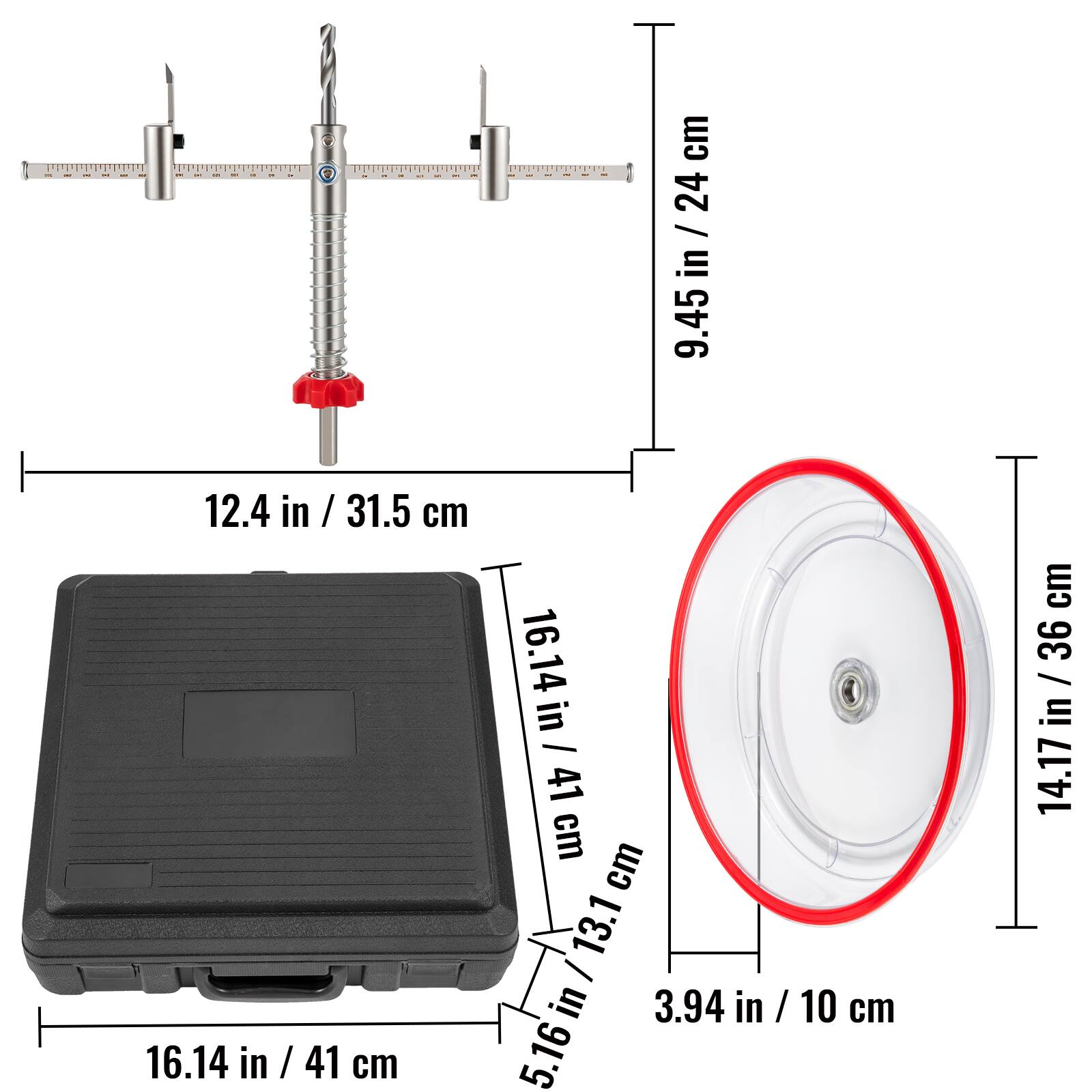- 12.4 in / 31.5 cm
- 9.45 in / 24 cm
- 16.14 in / 41 cm
- 13.1 in / 33.3 cm
- 3.94 in / 10 cm
- 14.17 in / 36 cm
