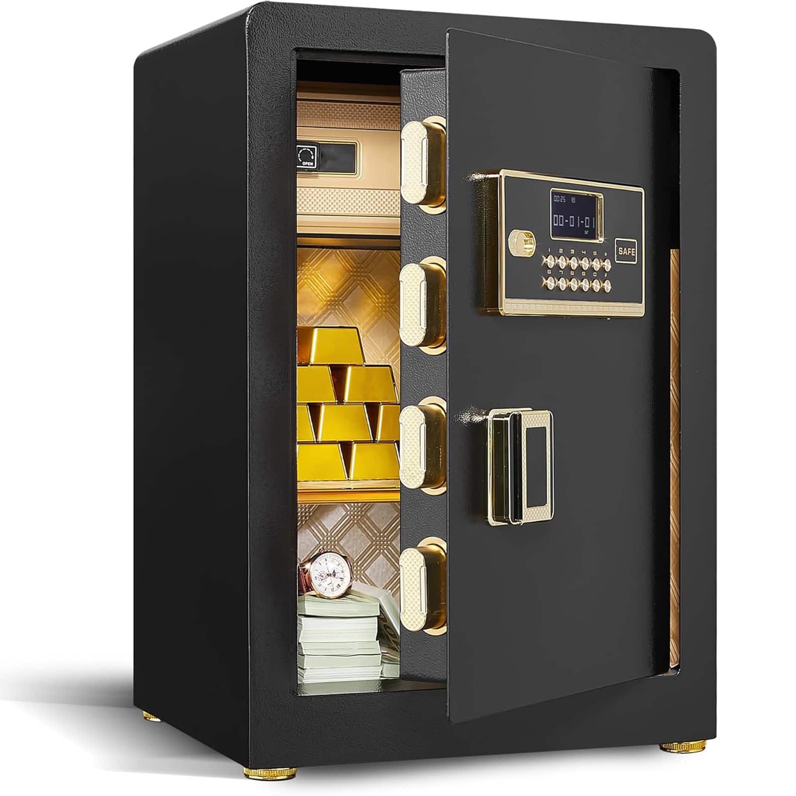 Chateau Abodes - Security Safe Box, Solid Alloy Steel with Electronic Keypad, Spare Key, Smart Alert & Mute Mode - 60 / 2.7 cu ft