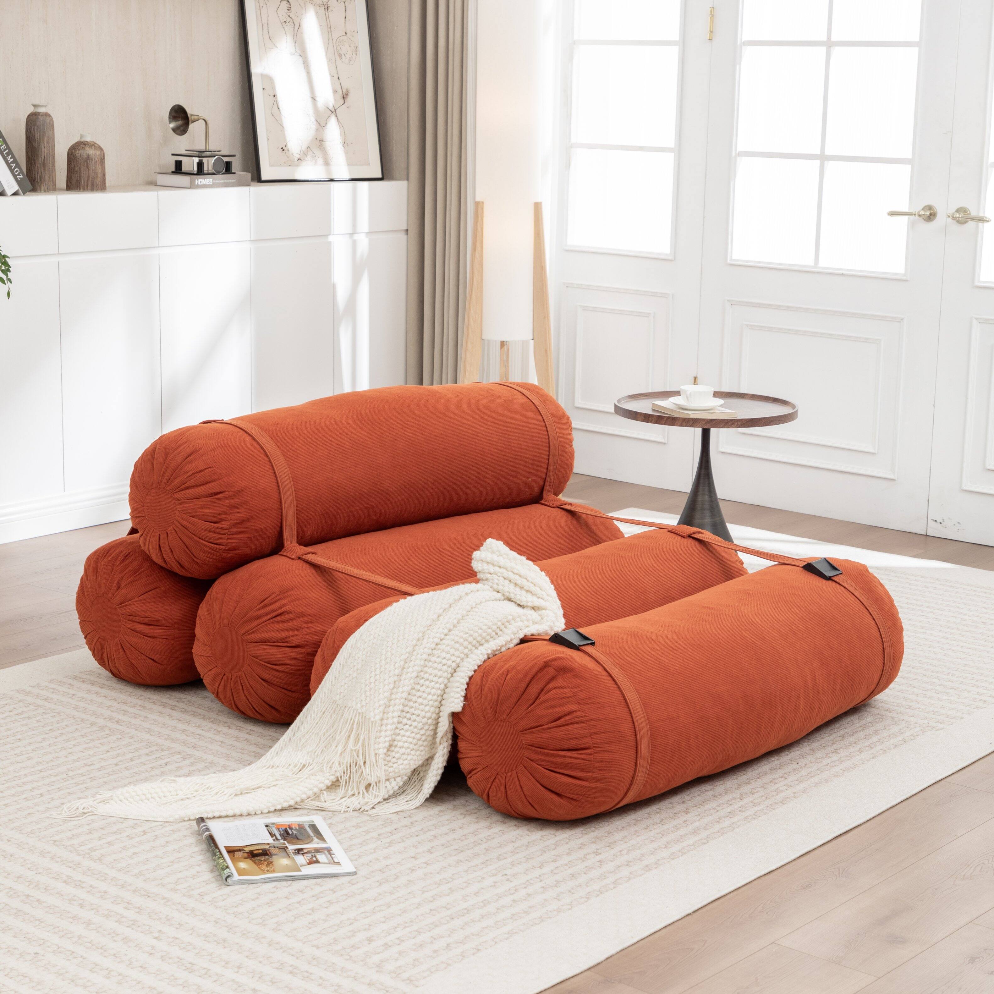 Alt View 1. GOODSILO - Adjustable Modular Floor Sofa with Corduroy Fabric for Versatile Lounge Configurations in Living Room or Bedroom - Orange.