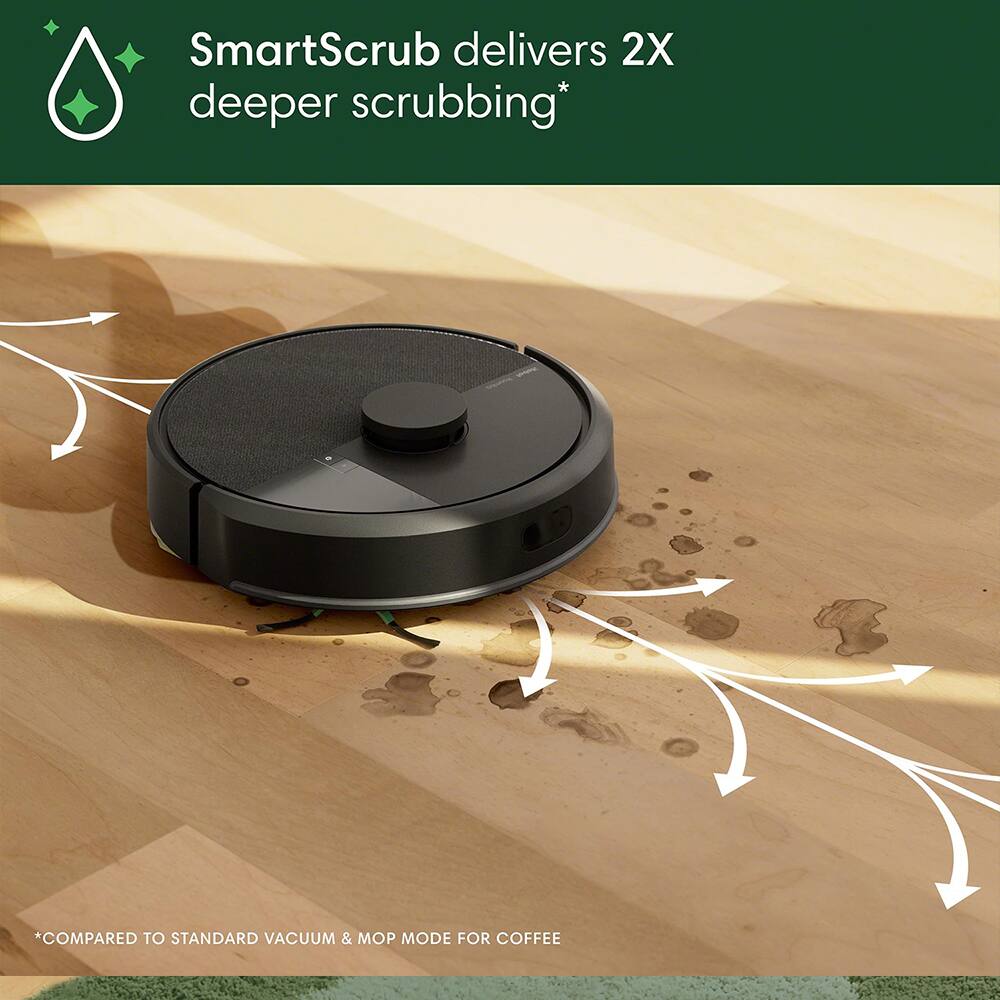 SmartScrub delivers 2X deeper scrubbing*  
*COMPARED TO STANDARD VACUUM & MOP MODE FOR COFFEE