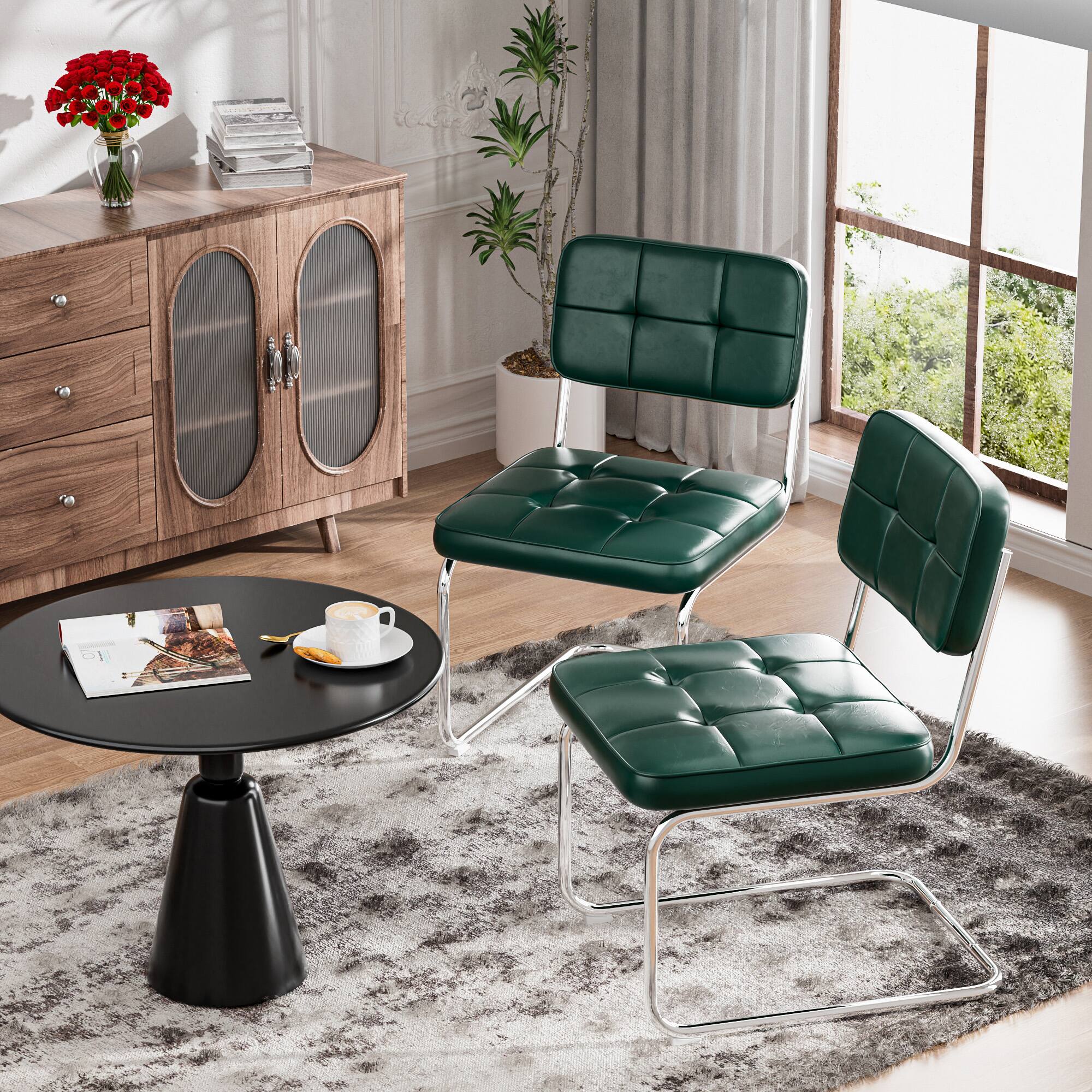 Alt View 5. KERDOM - Armless Mid-Century Style Dining Chairs Set of 2, Strudy PU Leather Side Chairs for Kitchen Restaurant, 200lbs Load - Green.