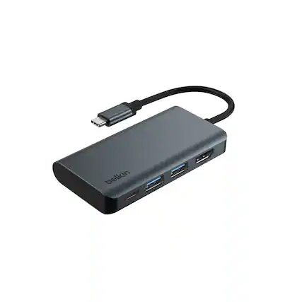 Front. Belkin - USB-C Hub 4-in-1 Multi-Port Laptop Dock with 4K HDMI, Adapter with 100W Power Delivery - for Mac, PC, and More - Dark Gray.