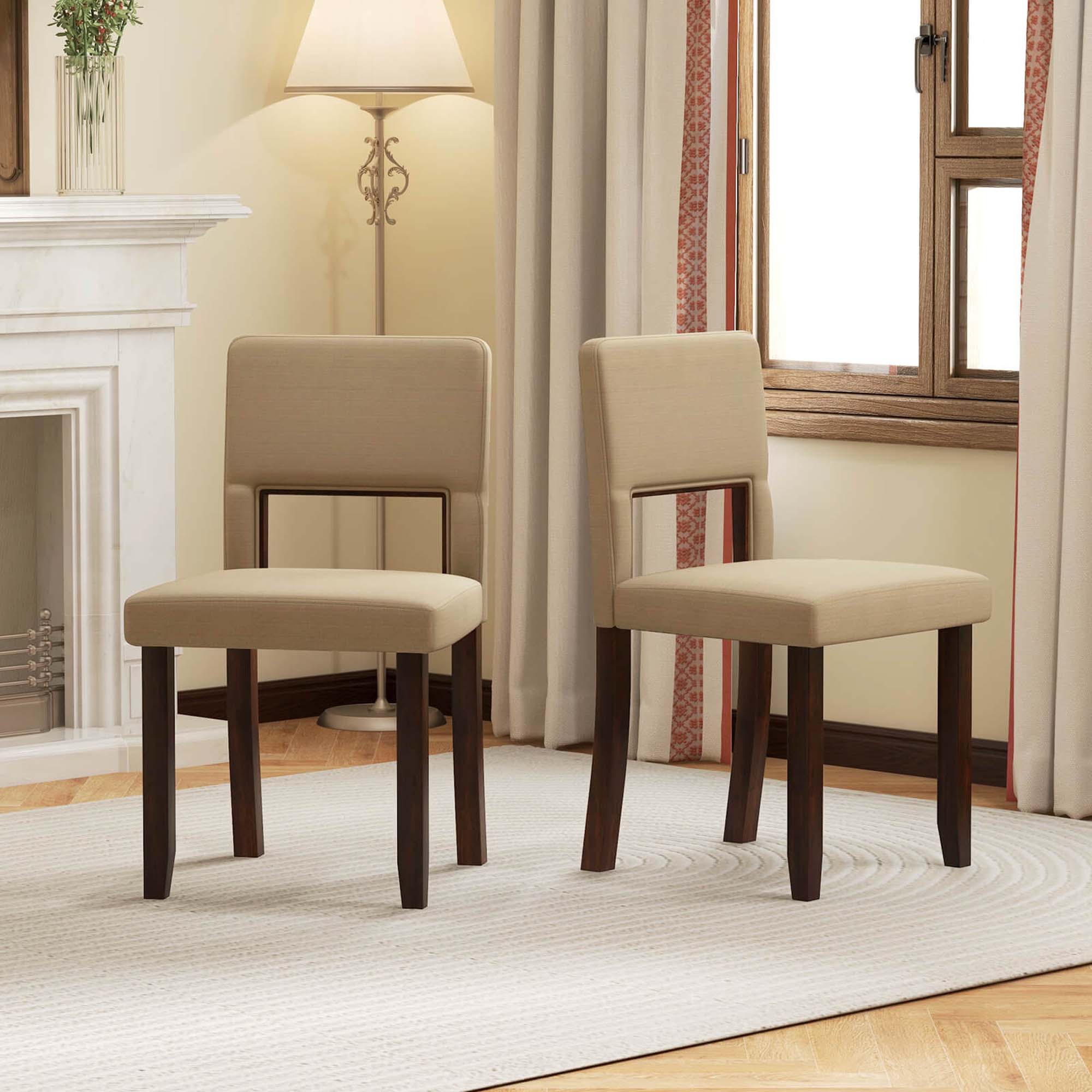Angle. Costway - Wooden Dining Chair Set of 2 with Acacia Wood Frame Padded Seat & Back Home - Beige+Brown.