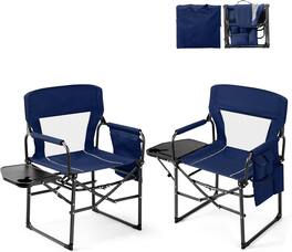 Winado - 2PCS Camping Directors Chair Portable Folding with Side Table, Carry Bag for Outdoor Adults Camping Beach Fishing Picnic - Blue