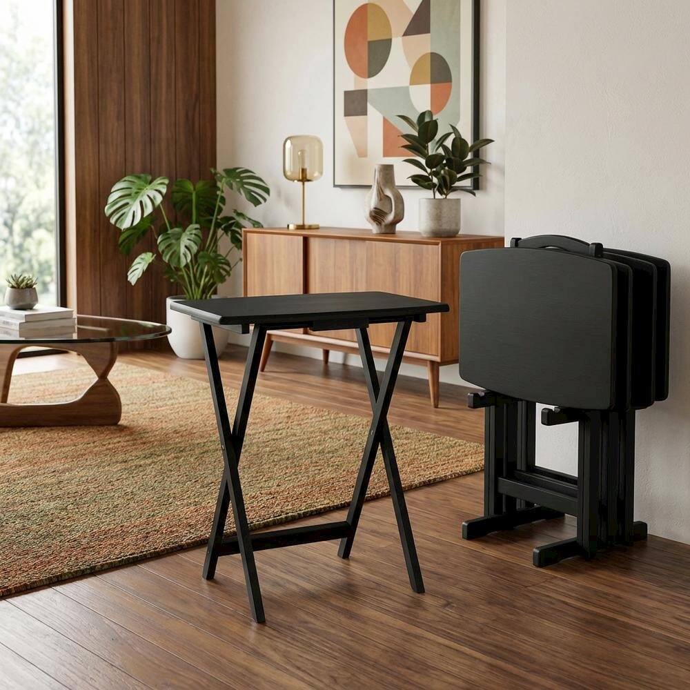 Alt View 4. FurniFact - 5-PC Folding TV Tray Table Set - Oyster Gray.