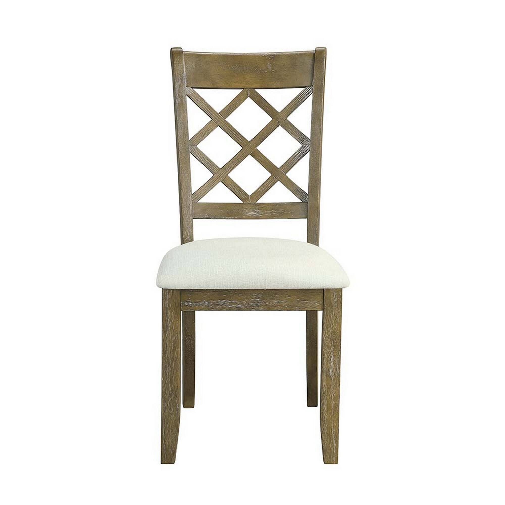 Alt View 1. Manhattan Lane - 23 Inch Wood Dining Chair, Set of 2, Cross Accent Backrest, Padded - Beige, Rustic Oak.