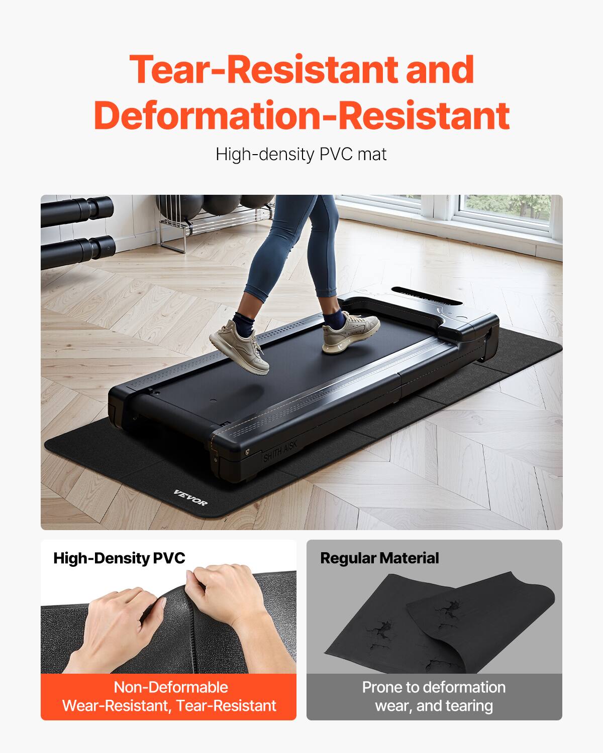 Tear-Resistant and Deformation-Resistant  
High-density PVC mat  

High-Density PVC  
Non-Deformable  
Wear-Resistant, Tear-Resistant  

Regular Material  
Prone to deformation wear, and tearing