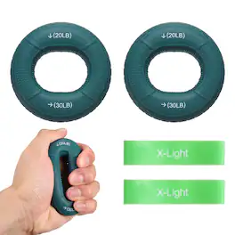 Unique Bargains - Silicone Ring Grip Strength Trainer with Finger Extension Band Forearm Trainer Kit 20-30LB & 4pcs - For Climbing Workout - Dark Blue