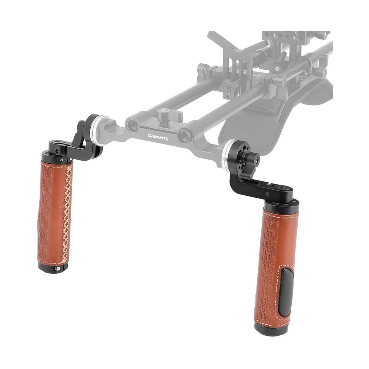 Alt View 4. CAMVATE - CAMVATE M6 Male Thread ARRI Rosette Leather Handgrip for DSLR Shoulder Rig, Pair.