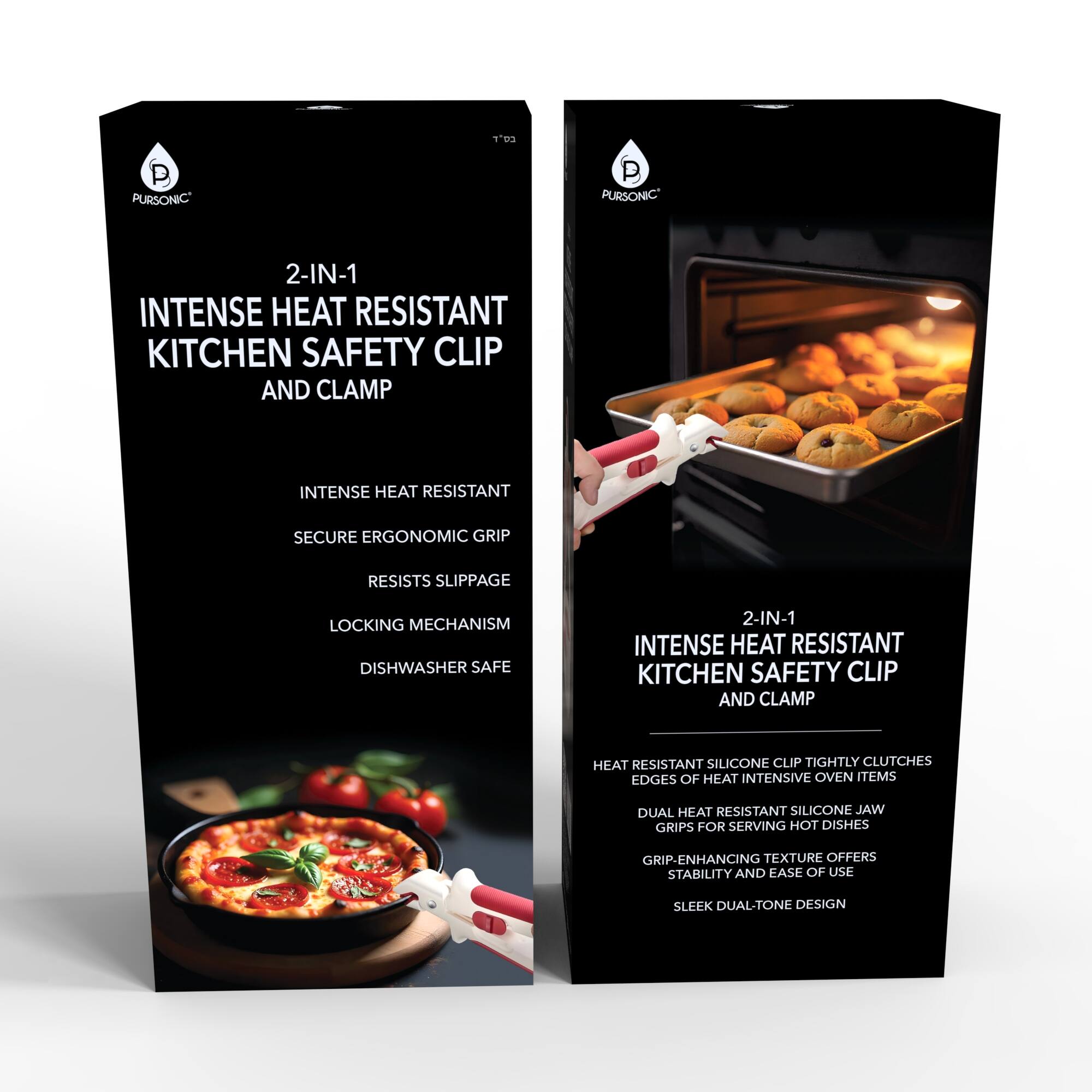 **2-IN-1 INTENSE HEAT RESISTANT KITCHEN SAFETY CLIP AND CLAMP**

- INTENSE HEAT RESISTANT
- SECURE ERGONOMIC GRIP
- RESISTS SLIPPAGE
- LOCKING MECHANISM
- DISHWASHER SAFE

**HEAT RESISTANT SILICONE CLIP TIGHTLY CLUTCHES EDGES OF HEAT INTENSIVE OVEN ITEMS**

**DUAL HEAT RESISTANT SILICONE JAW GRIPS FOR SERVING HOT DISHES**

**GRIP-ENHANCING TEXTURE OFFERS STABILITY AND EASE OF USE**

**SLEEK DUAL-TONE DESIGN**