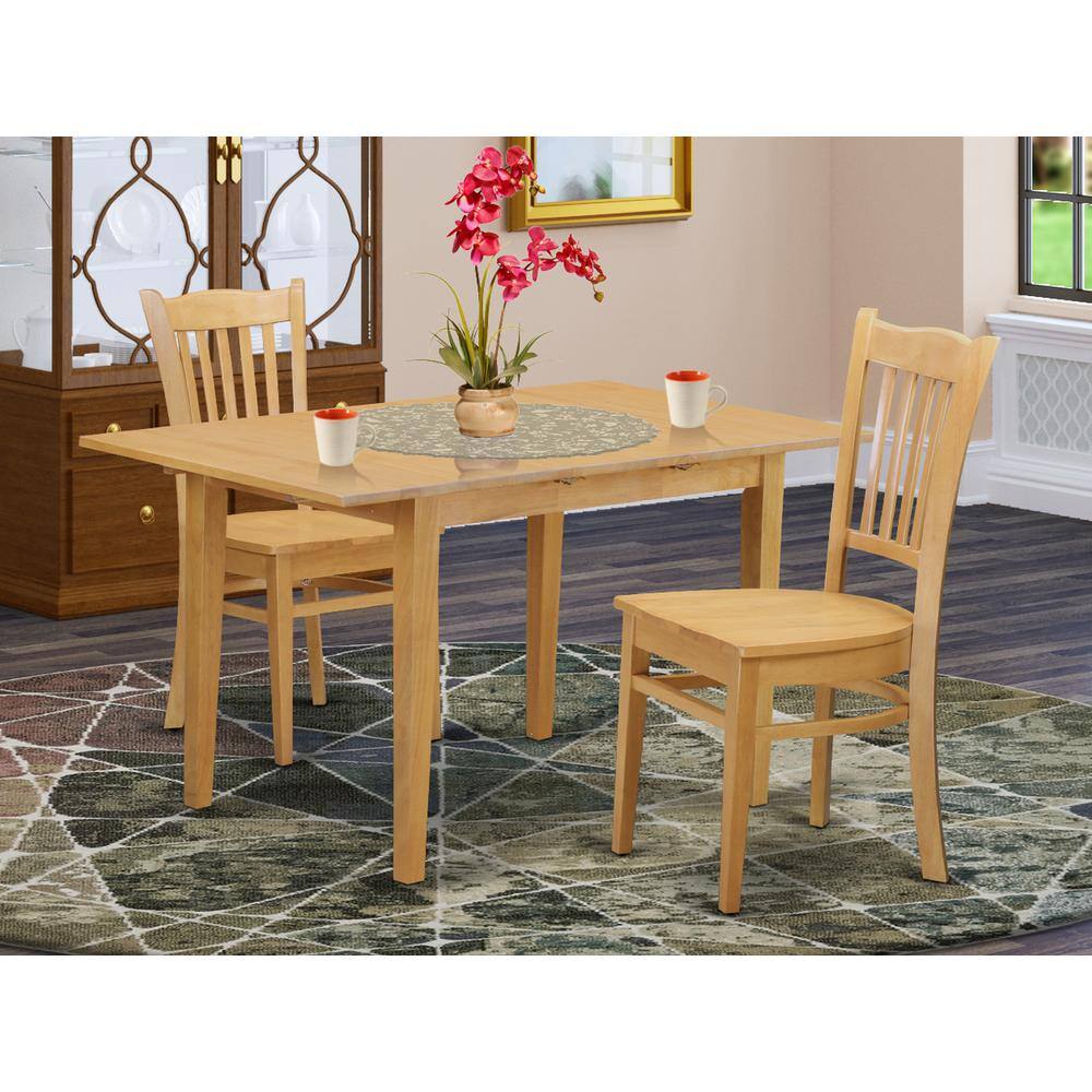 Back. East West Furniture - 3 PC Dining room set - Dinette Table and 2 Kitchen Dining Chairs - Oak.