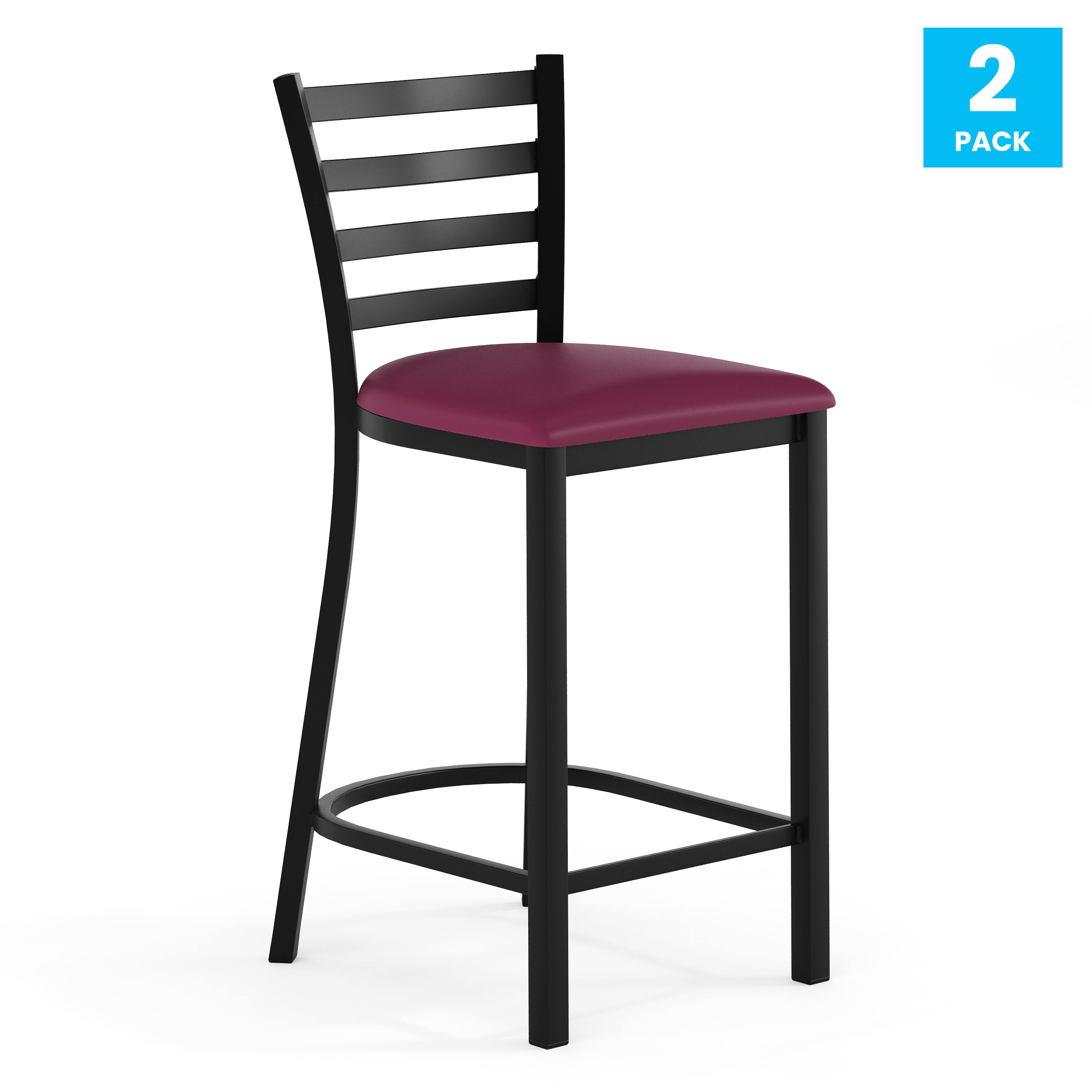 Alt View 1. Emma + Oliver - 2 Pack Ladder Back Metal Restaurant Counter Stool - Upholstered Seat - Burgundy Vinyl Seat/Black Metal Frame.