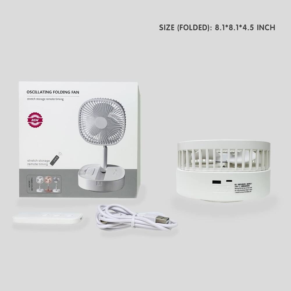 SIZE (FOLDED): 8.1*8.1*4.5 INCH  
OSCILLATING FOLDING FAN  
stretch storage remote timing  
NEW