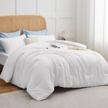 Front. Cedar Assembly - Comforter Set 3 Pieces Solid Breathable Quilted Style Bedding Sets Luxury Fluffy Soft Microfiber For All - White-Queen.