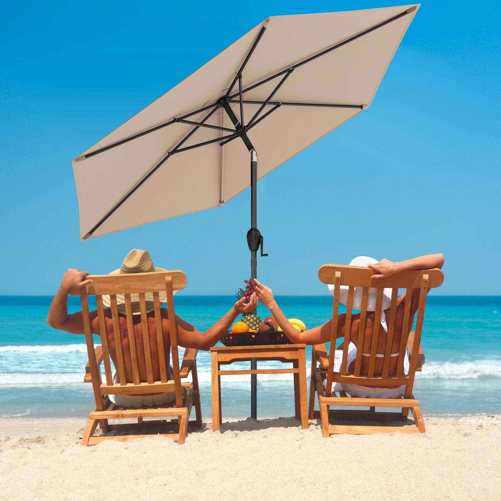 Alt View 1. Gymax - Gymax 7.5 ft Patio Umbrella Outdoor Heavy Duty Market Umbrella w/ Push Button Tilt Tan - Tan.