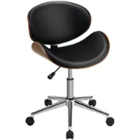 Costway - Adjustable Leather Office Chair Swivel Bentwood Desk Chair with Curved Seat - Black - Front_Zoom