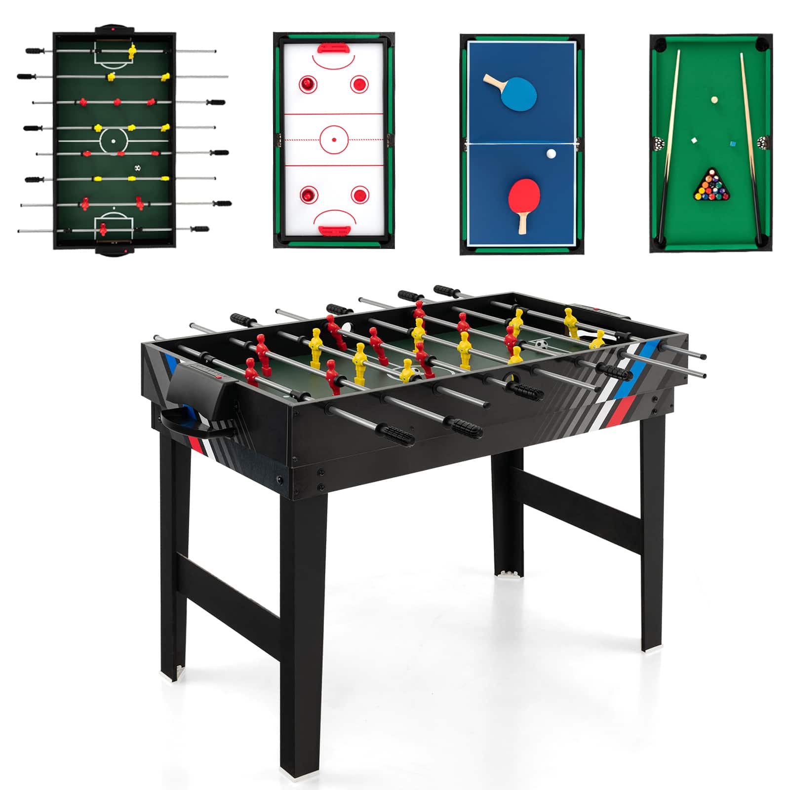 Alt View 13. Costway - 4-in-1 Combo Game Table 49" Foosball with Pool Billiards Air Hockey Table Tennis - Black.