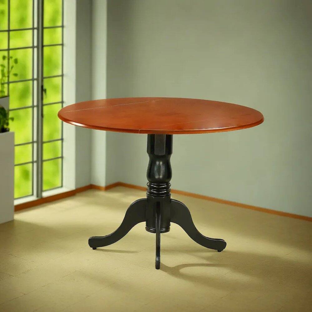Left. FurniFact - Elegant Round Kitchen Table with Drop Leaves for Small Dining Spaces - Black & Cherry.