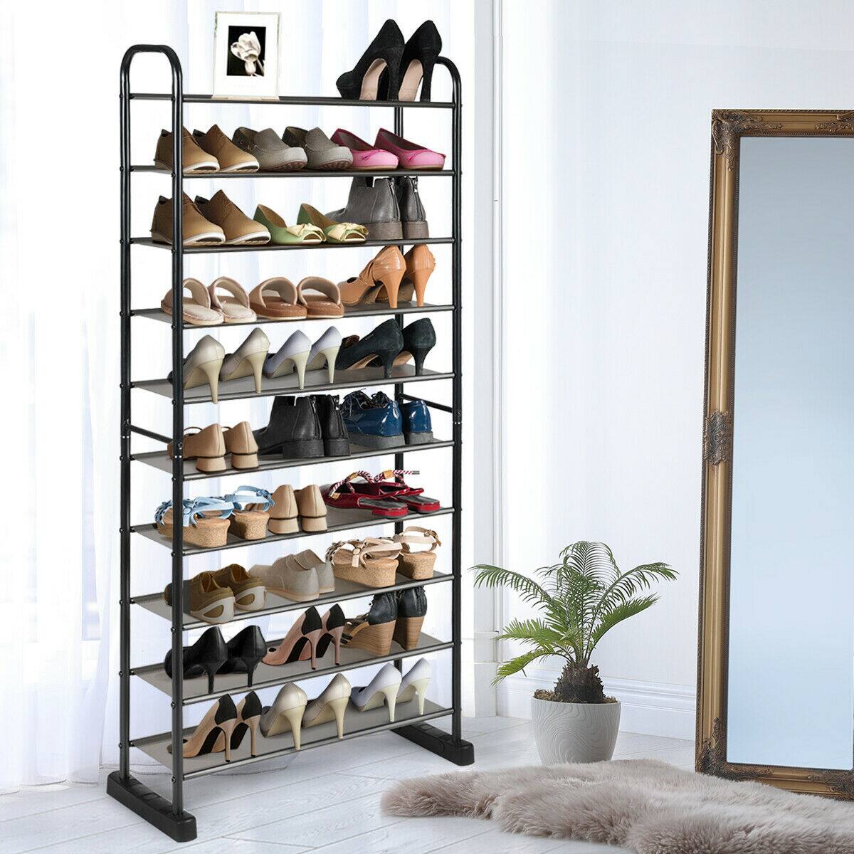 Alt View 5. Ecooso - 10-Tier Free-Standing Metal Frame Shoe Rack - Black.