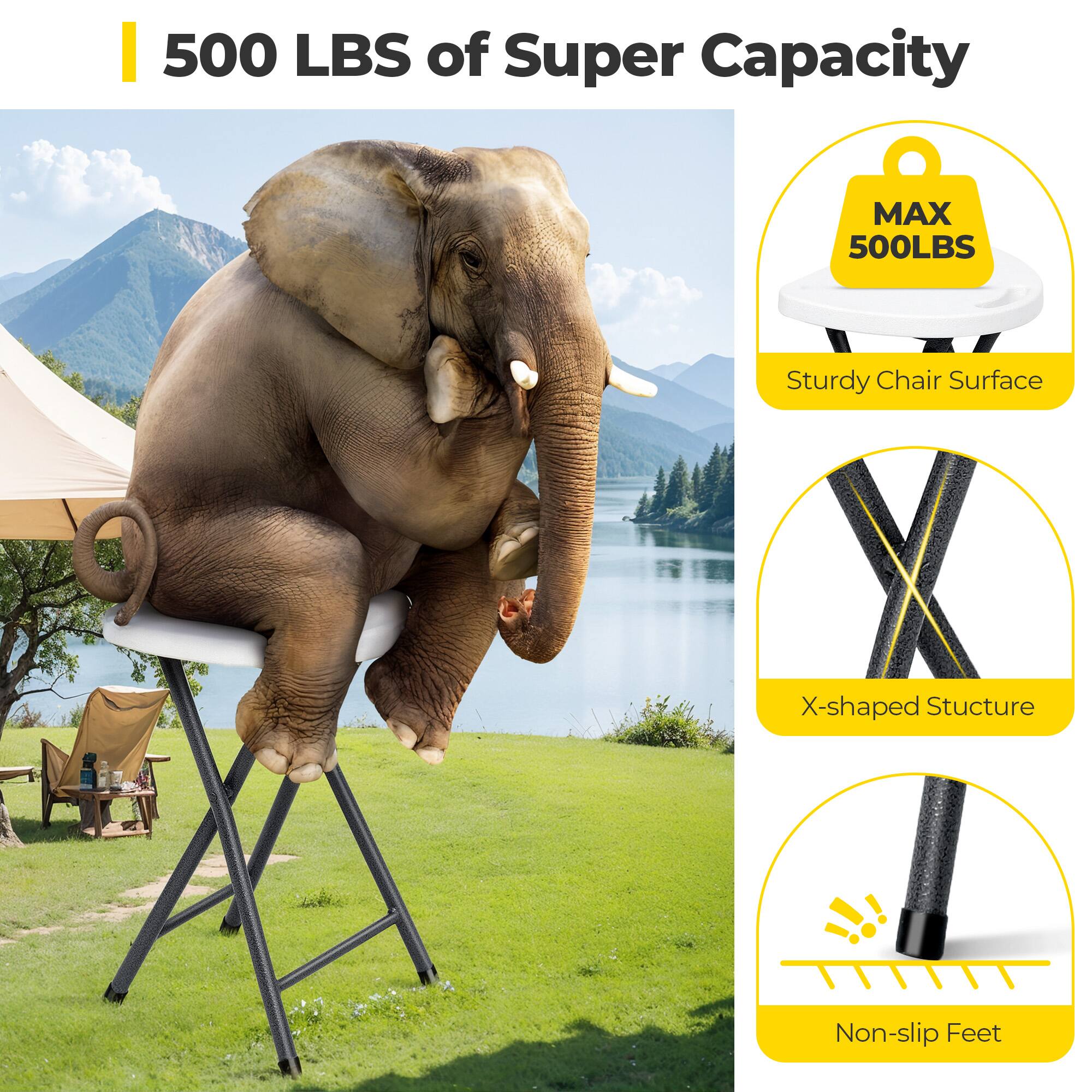 500 LBS of Super Capacity

- MAX 500LBS
- Sturdy Chair Surface
- X-shaped Structure
- Non-slip Feet