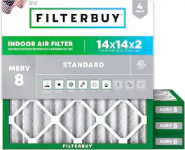 Filterbuy - 14x14x2 MERV 8 Dust & Allergy Defense, Electrostatic Pleated HVAC AC Furnace Air Filters Replacement (4-Pack) - Silver