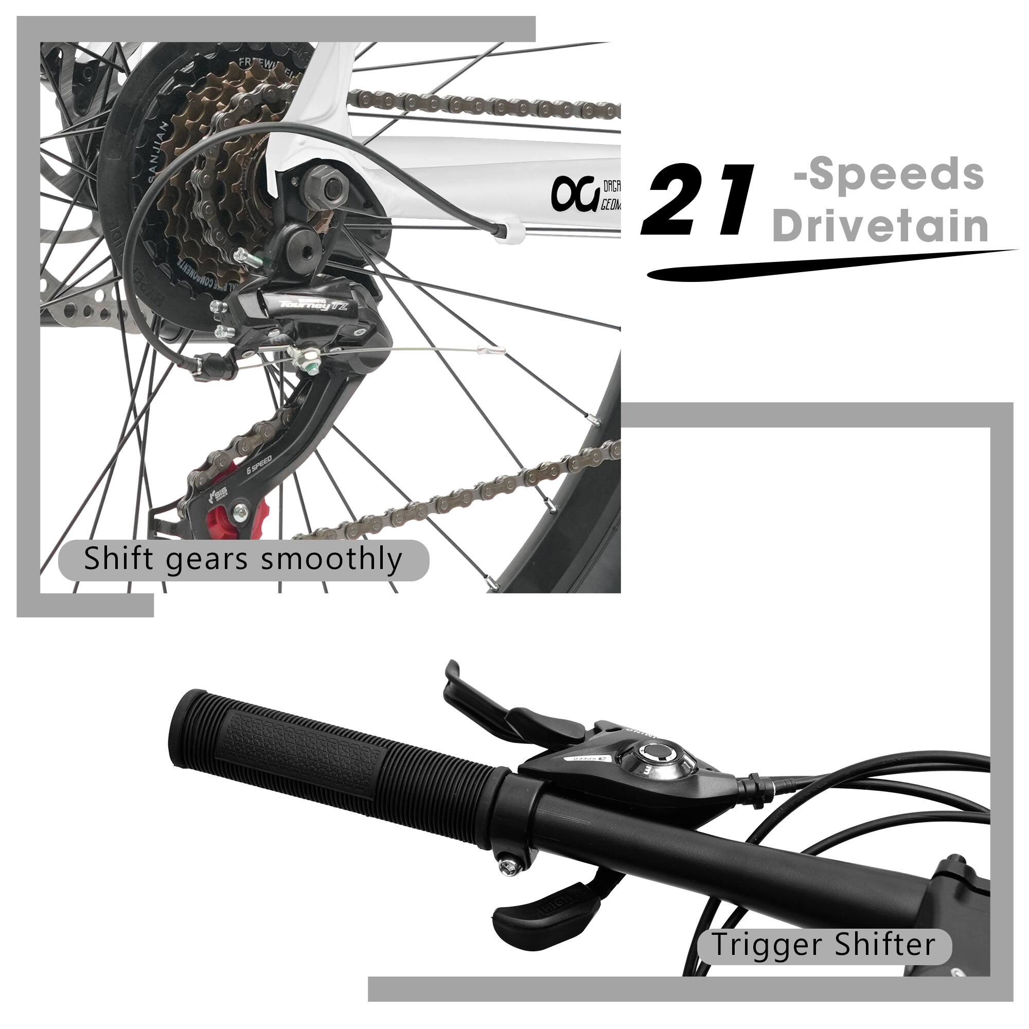 21-Speeds Drivetrain

Shift gears smoothly

Trigger Shifter