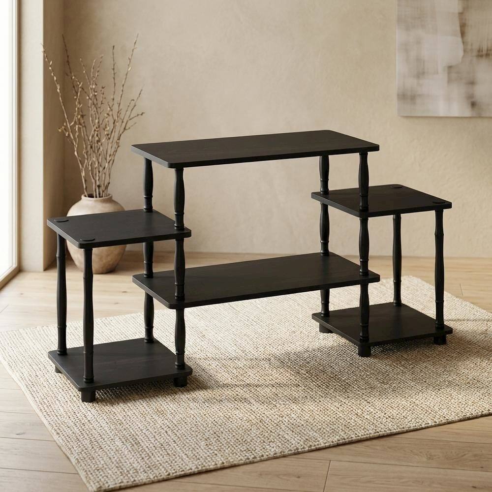 Left. FurniFact - Espresso and Black Entertainment Center with Bamboo Tubes - Espresso/Black.