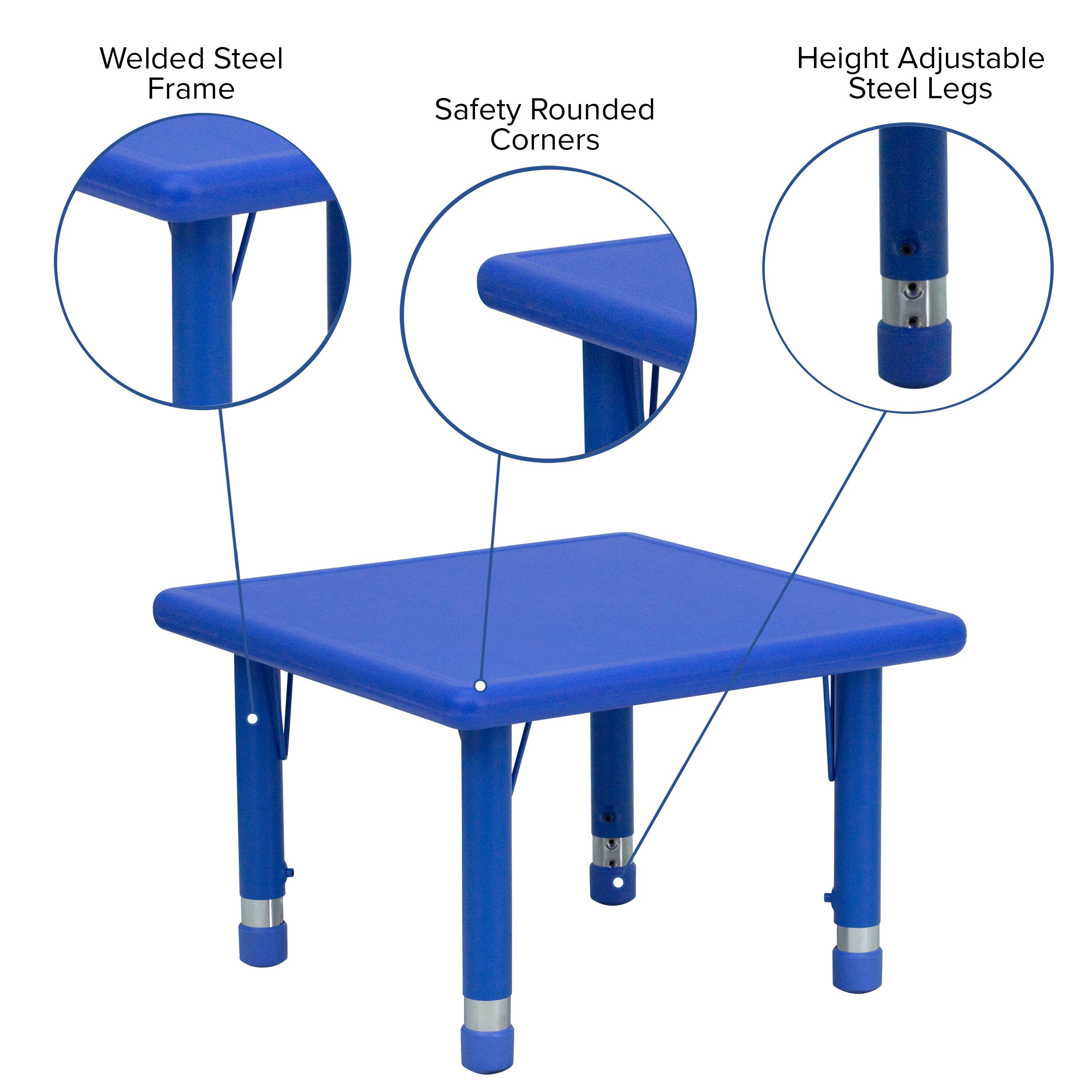 Welded Steel Frame  
Safety Rounded Corners  
Height Adjustable Steel Legs