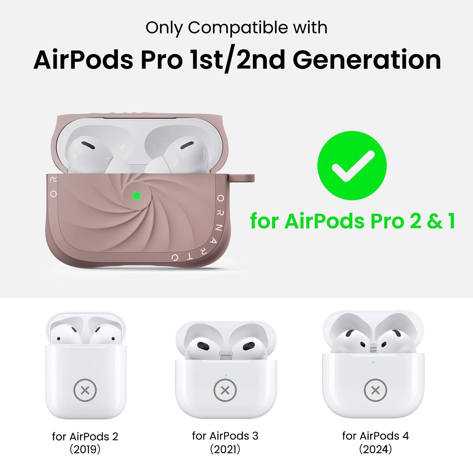 Only Compatible with  
AirPods Pro 1st/2nd Generation  

for AirPods Pro 2 & 1  

for AirPods 2 (2019)  
for AirPods 3 (2021)  
for AirPods 4 (2024)