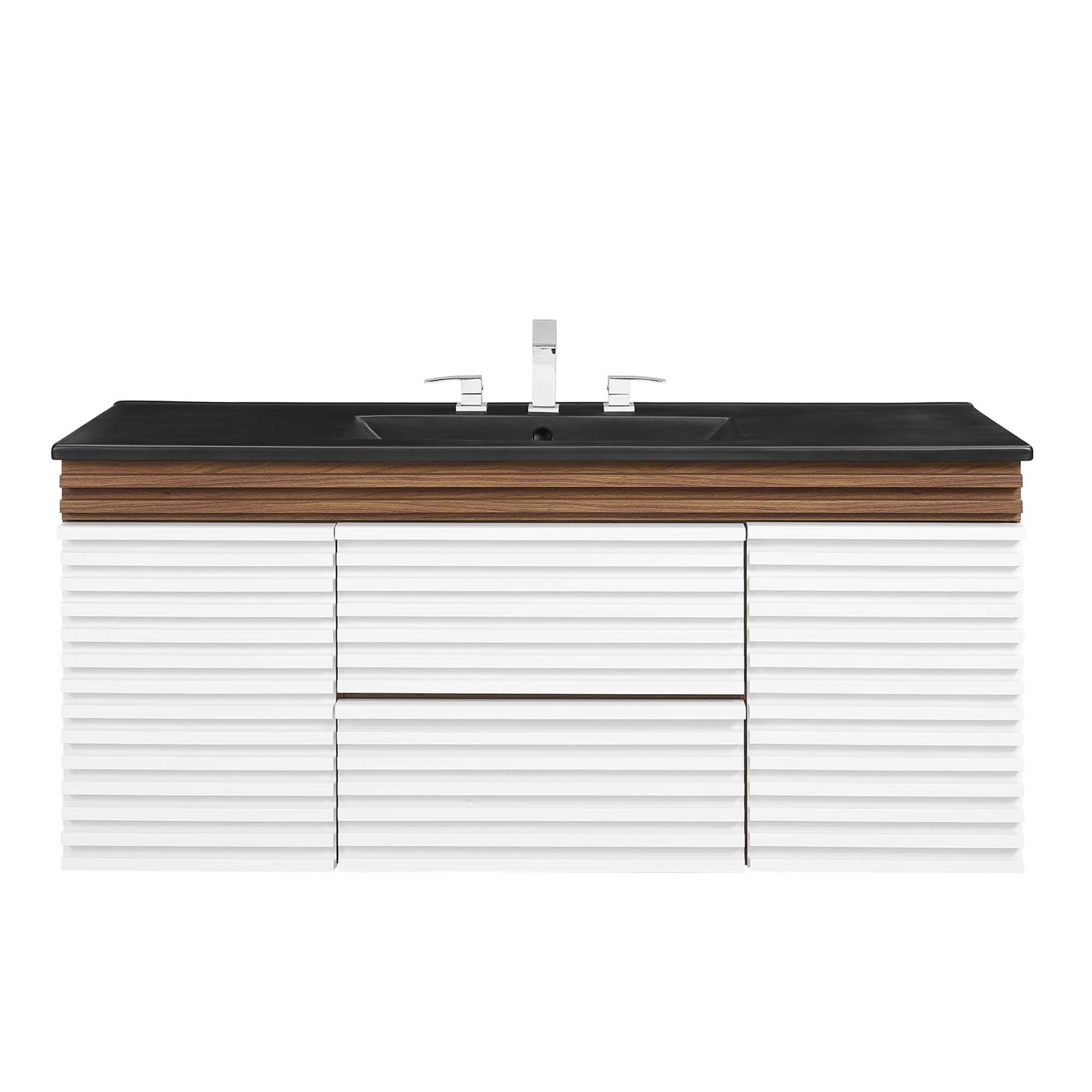 Alt View 2. Modway - Render 48" Wall-Mount Bathroom Vanity Basin Included by Modway - White Walnut Black.