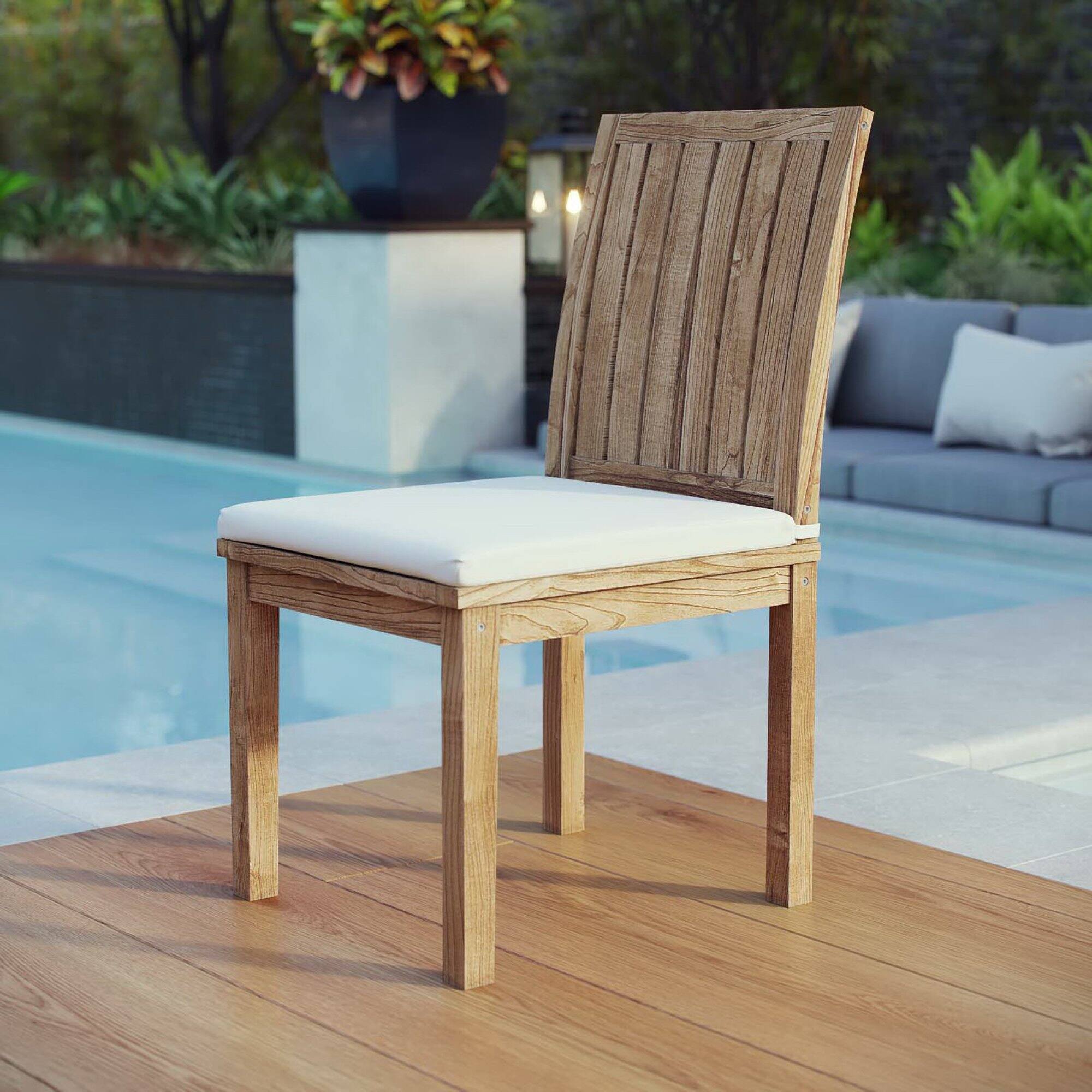 Front. Modway - Marina Outdoor Patio Teak Dining Chair by Modway - Natural White.