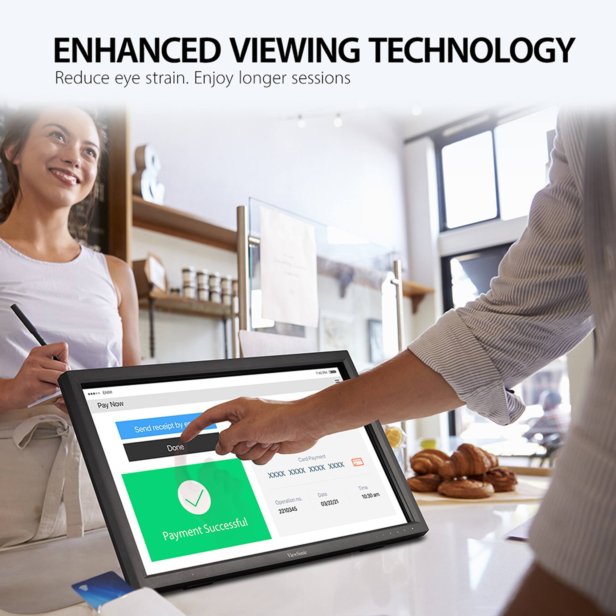 Enhanced Viewing Technology reduces eye strain. Enjoy longer sessions. - Pay Now receipt by o Send Done CardPayment XXXX XXXX XXXX XXXX Detail Operation.e 03/20/21 2210045 Payment Successful.