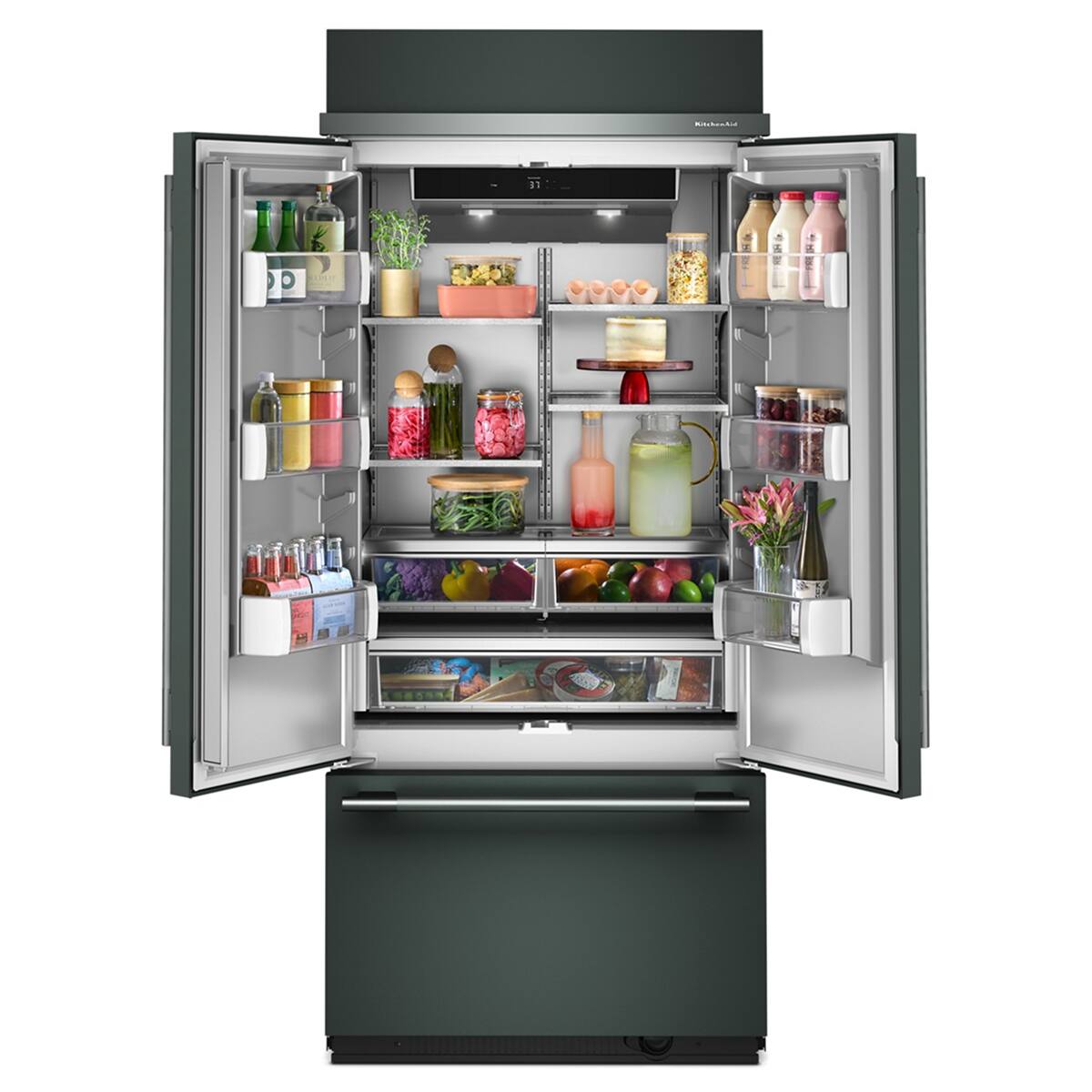 Angle. KitchenAid - 20.8 Cu. Ft. Built-In French Door Bottom Mount Refrigerator - Juniper.