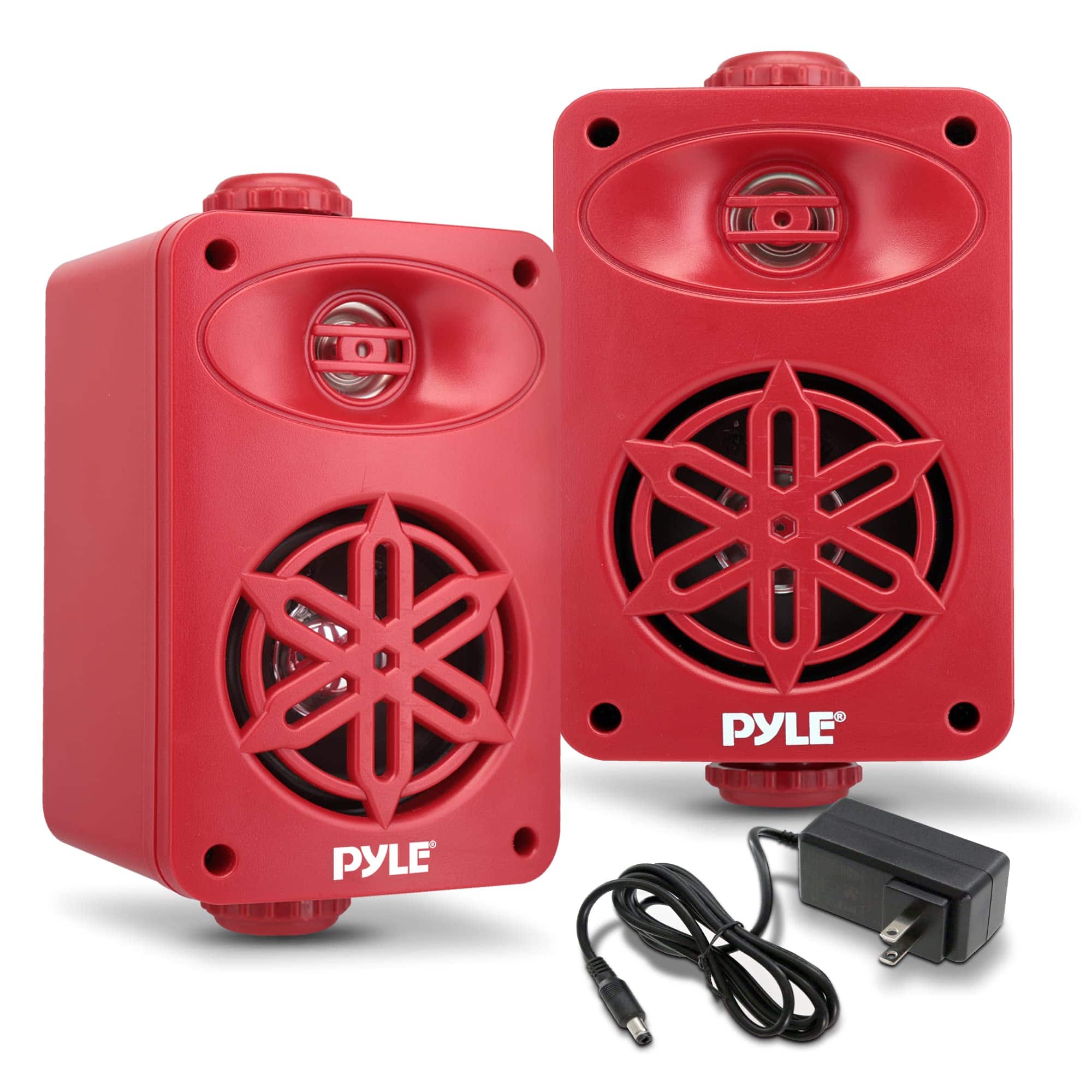 Pyle - PyleUsa Bluetooth Indoor Outdoor Speakers – 200W Dual Waterproof 3.5” Speakers for Home, Boat, Patio - Red