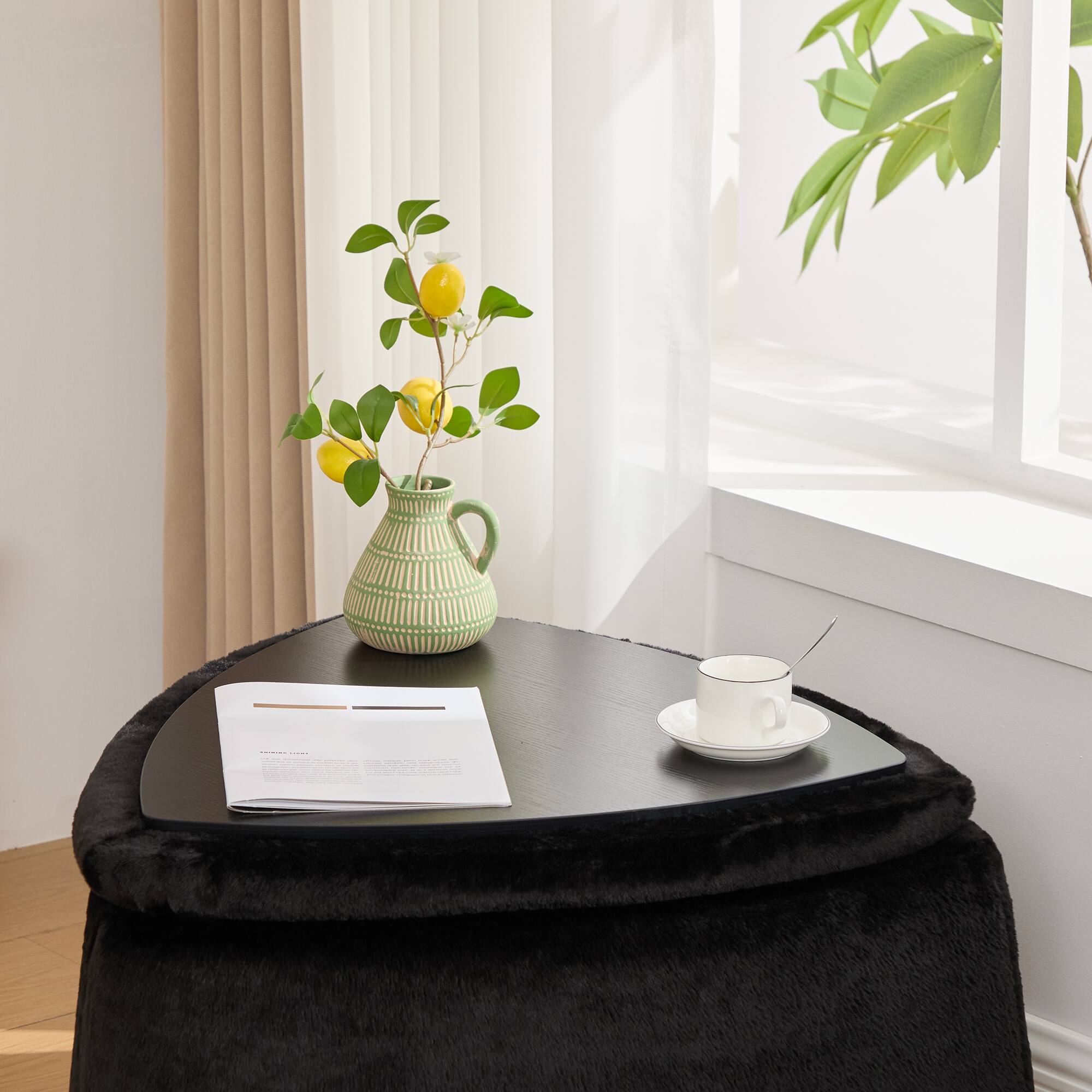 Alt View 2. Boyel Living - Faux Fur Storage Ottoman Set with Reversible Tray Lid and Metal Legs, 2-Piece - Black.