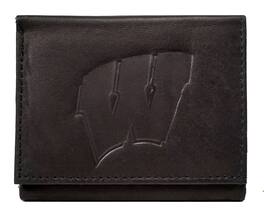 Rico Industries - University of Wisconsin Badgers Embossed Trifold Wallet - Black Leather - with Worn Distressed Look - Multi