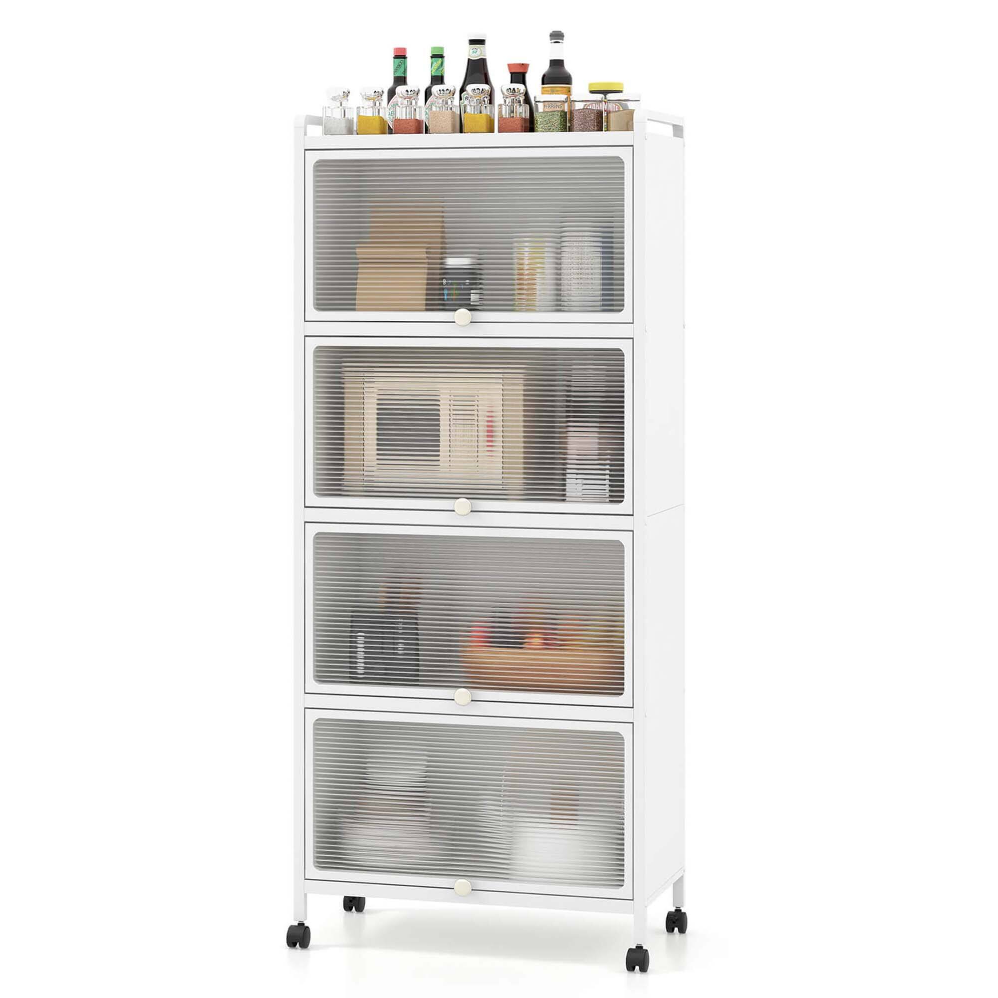 Costway - 5-Tier Kitchen Baker's Rack Storage Cabinet Mobile Microwave Stand Flip-up Doors - White price history on PriceWatchPro