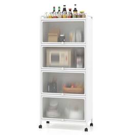 Costway - 5-Tier Kitchen Baker's Rack Storage Cabinet Mobile Microwave Stand Flip-up Doors - White