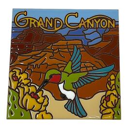 Earthtones Tile - Earthtones Hummingbird at the Grand Canyon 6X6 Hand Glazed Southwest Decorative Tile or Kitchen Trivet - Multicolor