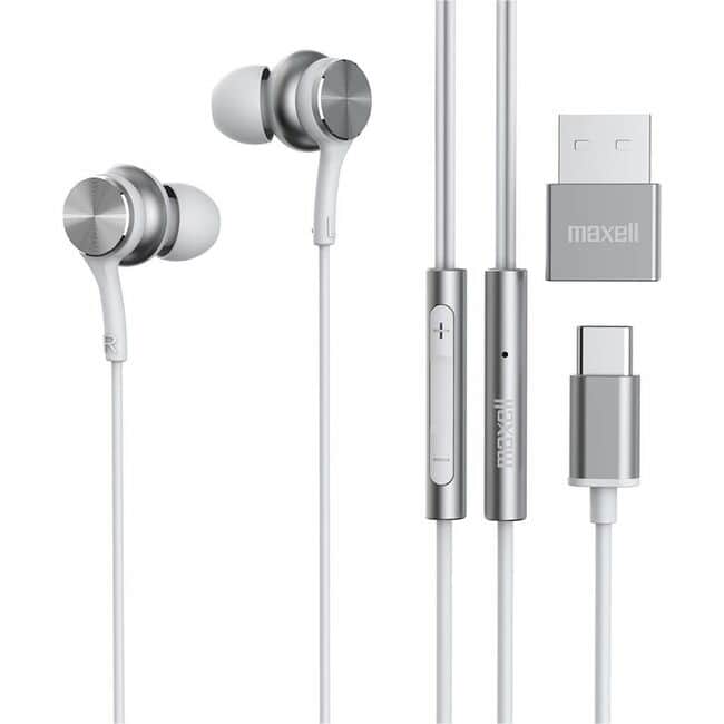 Maxell - Fusion X USB-C Earbuds - Stereo - USB Type C - Wired - 32 Ohm - 20 Hz to 20 kHz - Earbud - Binaural - In-ear - White