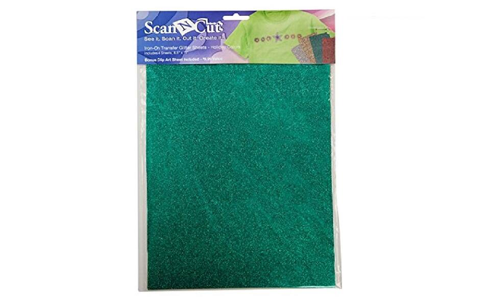 The corrected text is:

"Scan N Cut: See it. Scan it. Out it. Create it. Iron-On Transfer Sheets. Includes 4 Steps. 8.5" x 11" Clip Art Sheet Included."