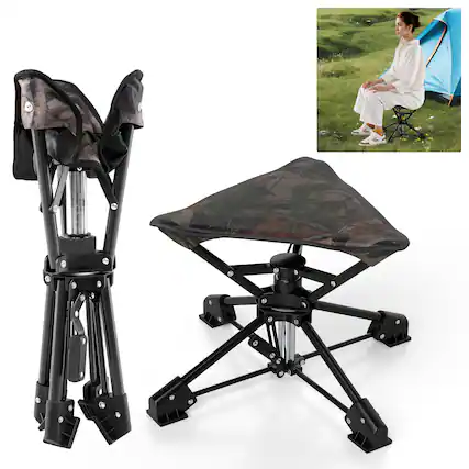 Front. Gymax - Gymax 360 degree Swivel Camping Stool Foldable Outdoor Chair w/Oxford Seat & Metal Frame Camouflage - Green.