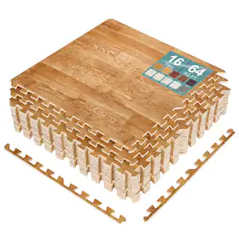 Sorbus - 16 Tiles 64 Sq ft Wood Grain Interlocking Floor Foam Tile Mats - for Home, Playroom, Basement - Pine