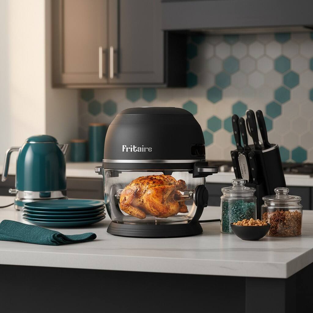 Alt View 1. Fritaire - Non-Toxic Air Fryer - Glass Air Fryer, 5qt, Teflon-Free, PFOA- Free, w/ Accessories - Rotisserie and Tumbling Basket - Midnight Black.