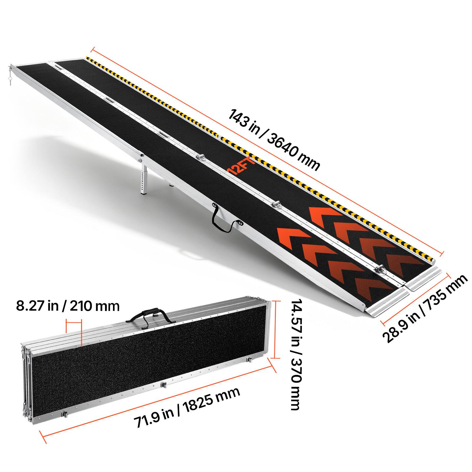 143 in / 3640 mm  
8.27 in / 210 mm  
14.57 in / 370 mm  
71.9 in / 1825 mm  
28.9 in / 735 mm