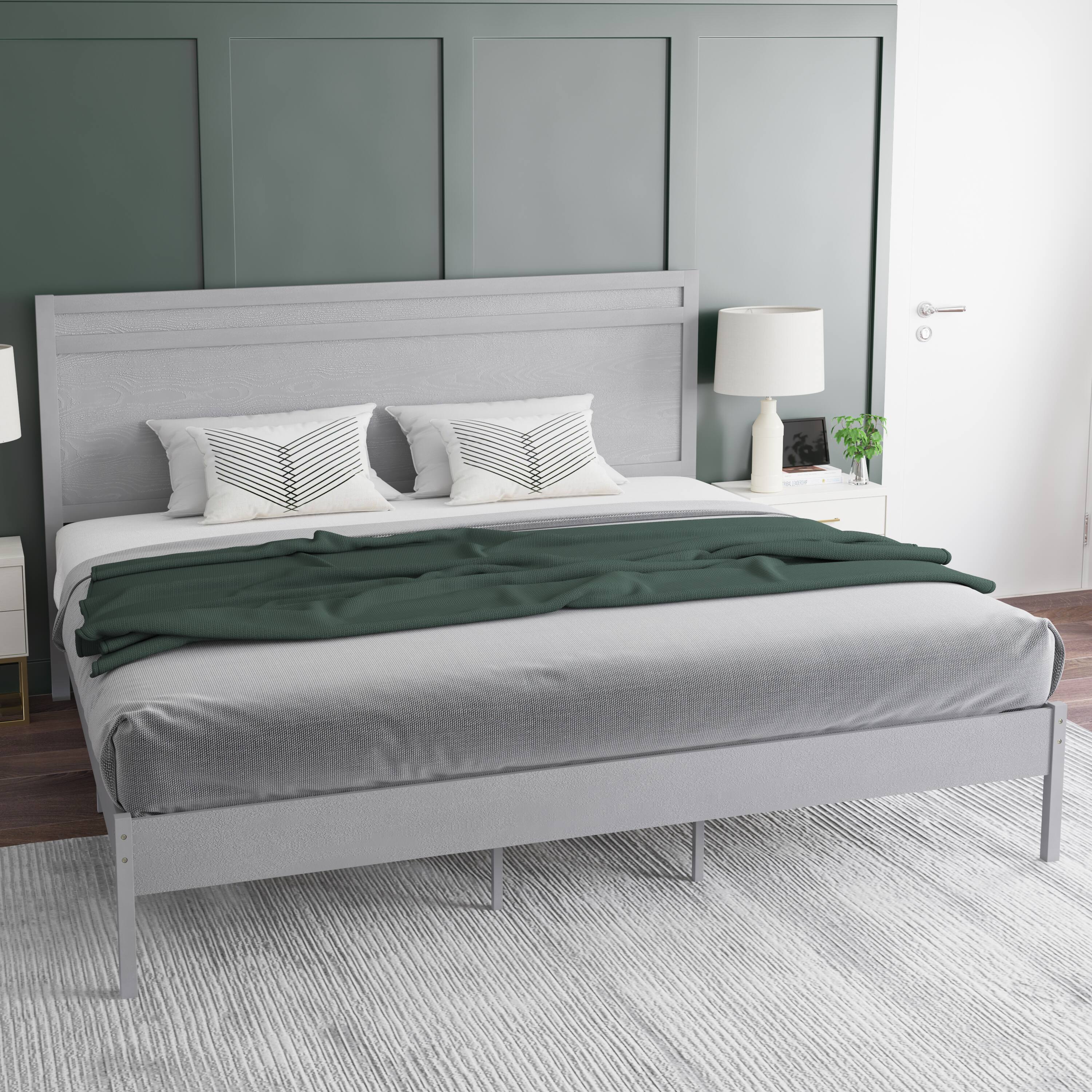 Alt View 4. Emma + Oliver - Allanza Classic Wooden Platform Bed with Headboard - Gray.