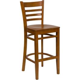 Emma + Oliver - Ladder Back Wooden Restaurant Dining Barstool - Cherry Wood Seat/Cherry Wood Frame